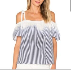 Milly Navy and White Off-Shoulder Blouse